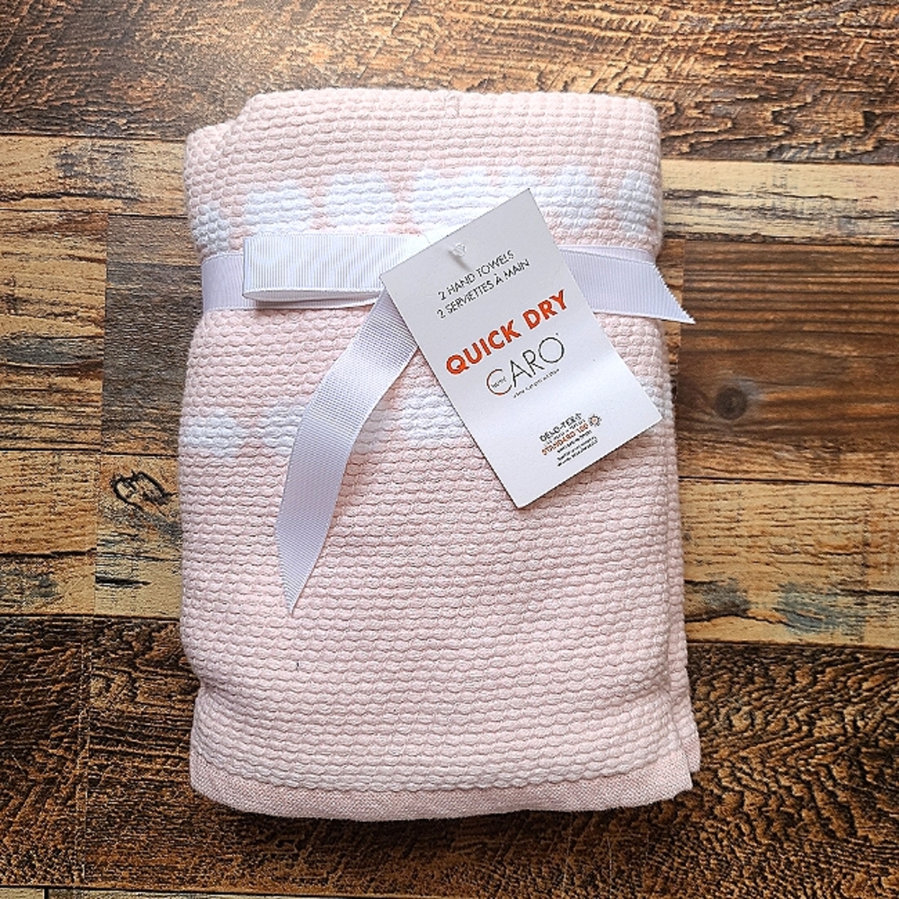 Pink and White Set of 2 Hand Towels New